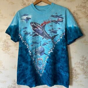 Liquid Blue Shark Tie-Dye Graphic Tee | Blue Wash | Size L